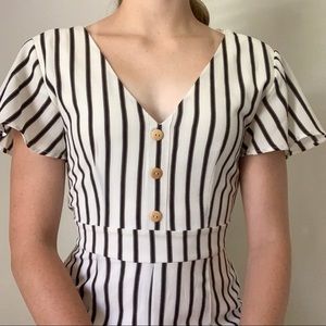 NWOT Black and white striped shorts romper
